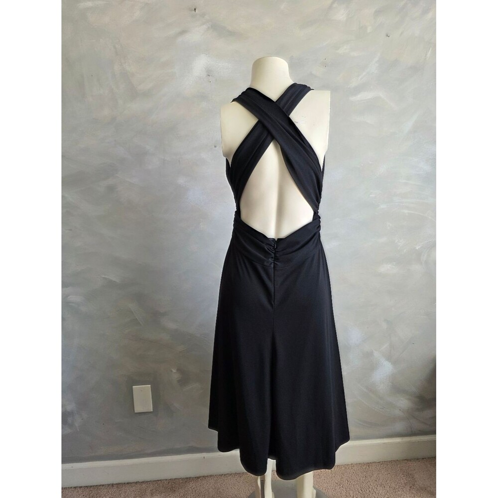 WHBM White House Black Market Black Halter Criss Cross Low Back Dress Sz 8 LBD